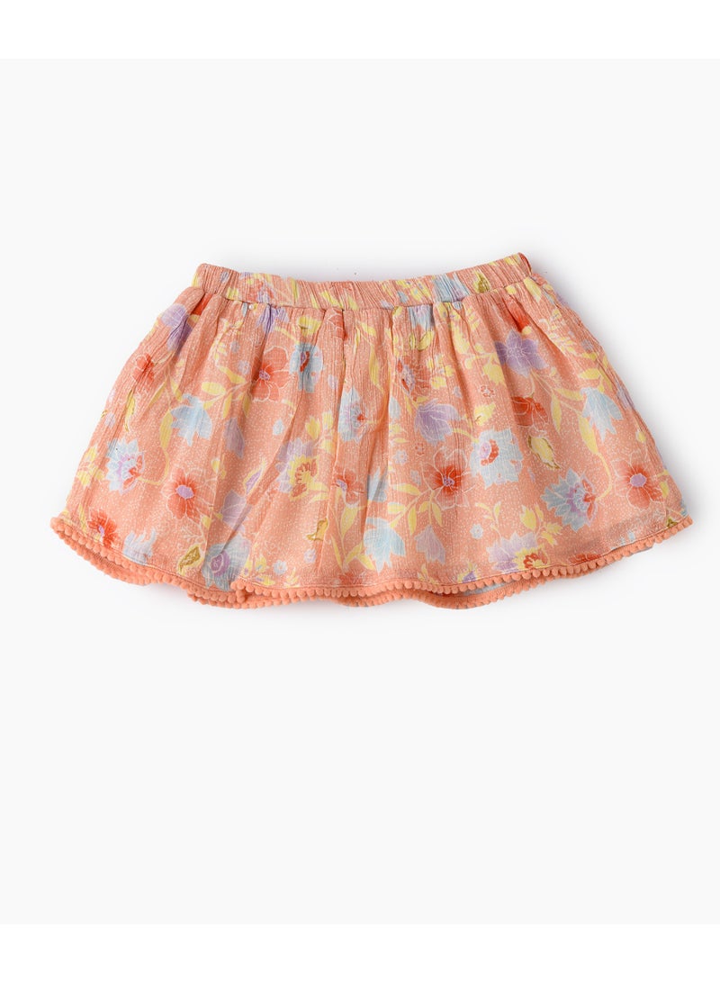 Jelliene Girls Orange Floral Printed Viscose Skirt - Image 2